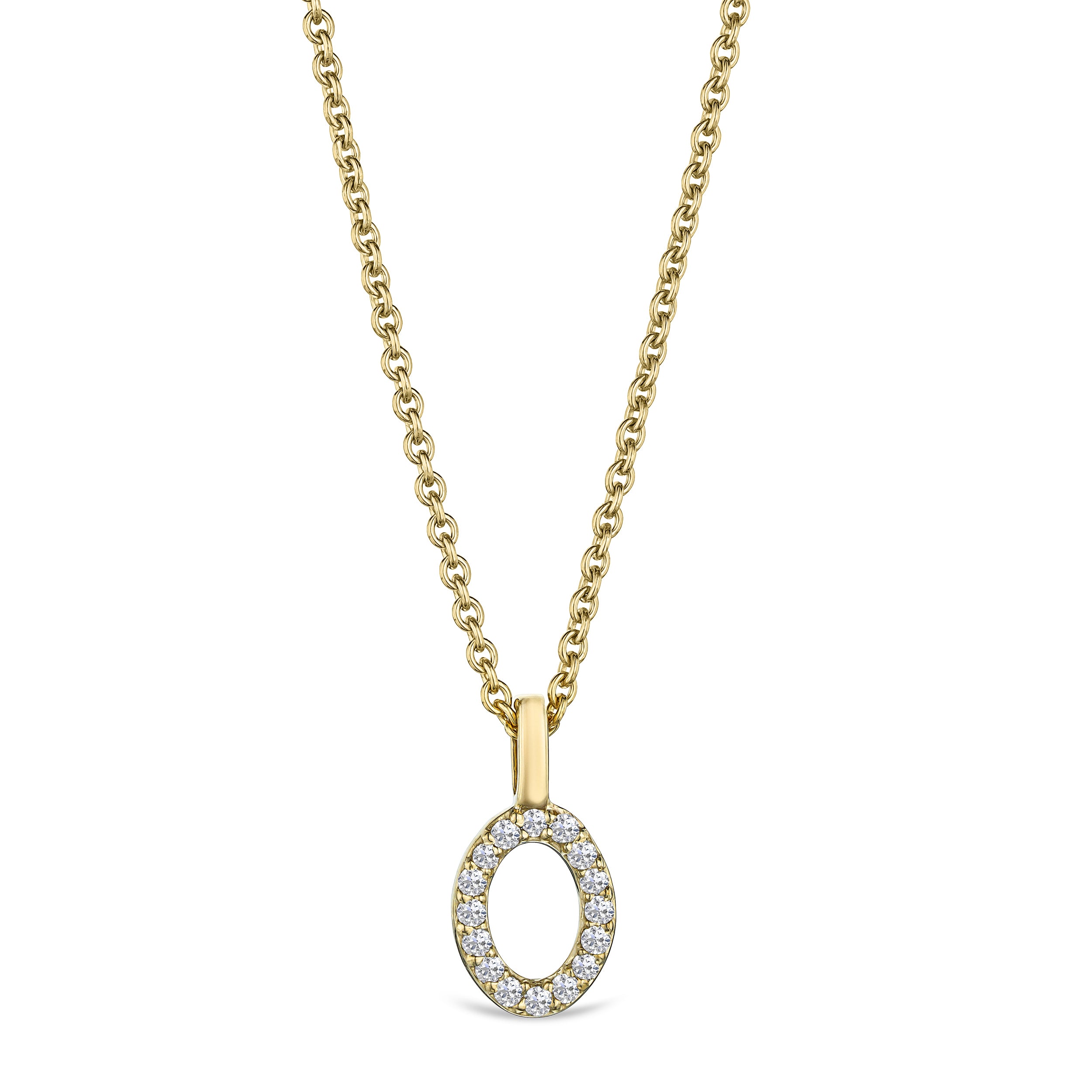Love Letter Initial O Lab Diamond Necklace set in 9K Yellow Gold